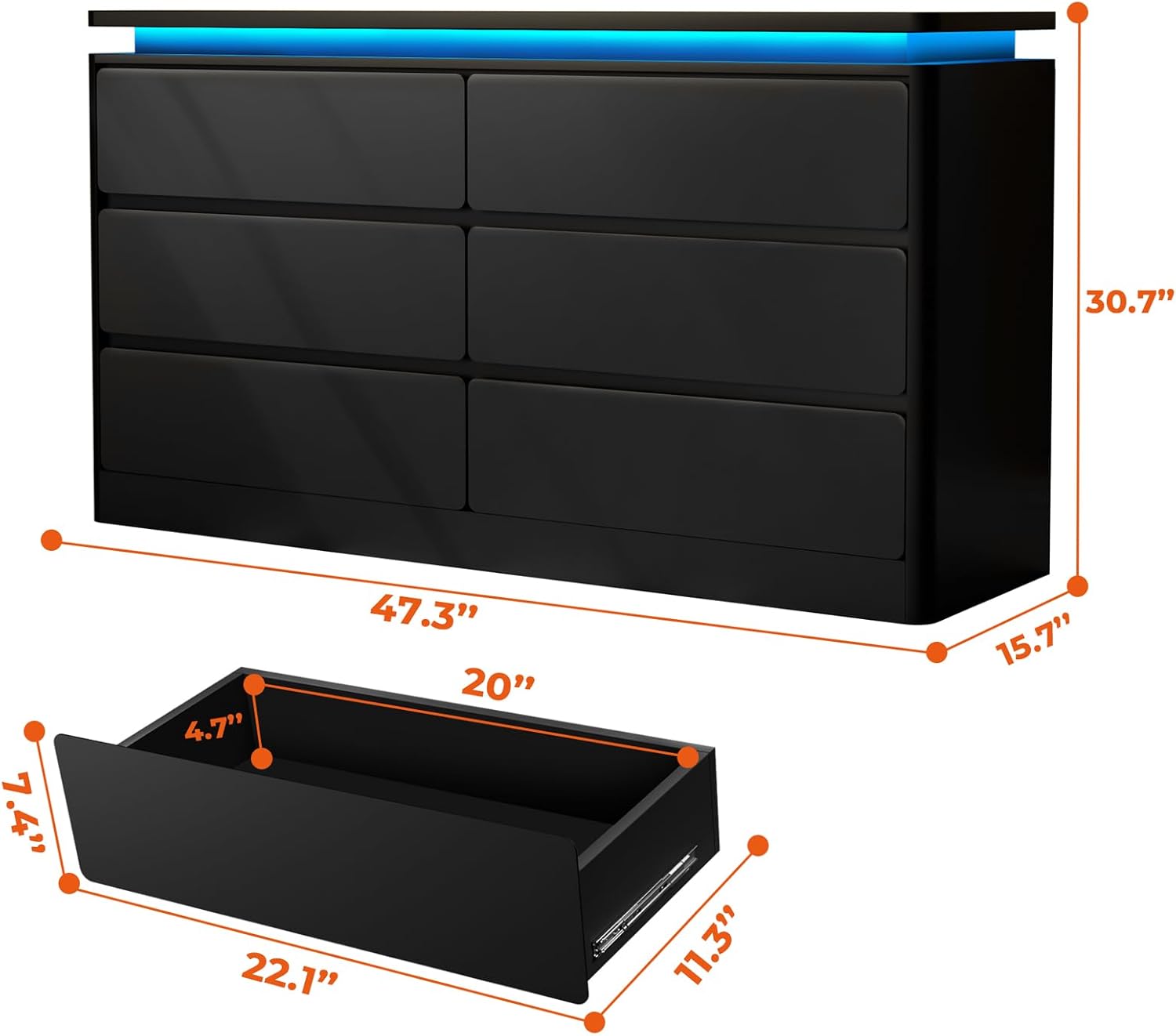 Loomie Upgraded 6 Drawer Black Dresser for Bedroom, 47.2