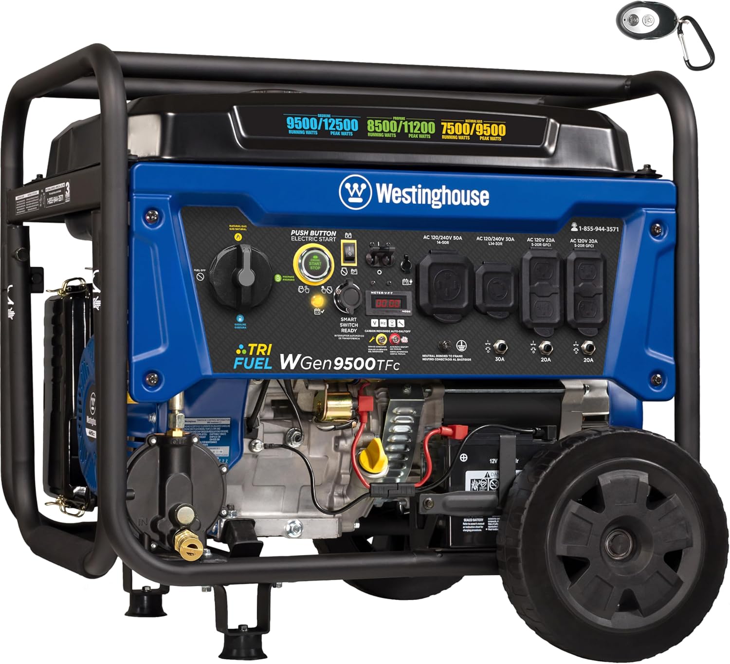 Westinghouse 12500 Peak Watt Tri-Fuel Home Backup Portable Generator  Remote Electric Start  Transfer Switch Ready  Gas  Propane  and Natural Gas Powered