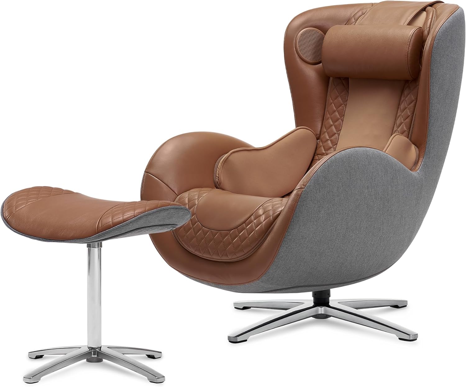 Nouhaus Classic Massage Chair with Ottoman – Caramel Leather Recliner with Percussive Shiatsu Massager, Built-in Speaker & Full Body Spot Massage – Ultimate Comfort for Home & Office