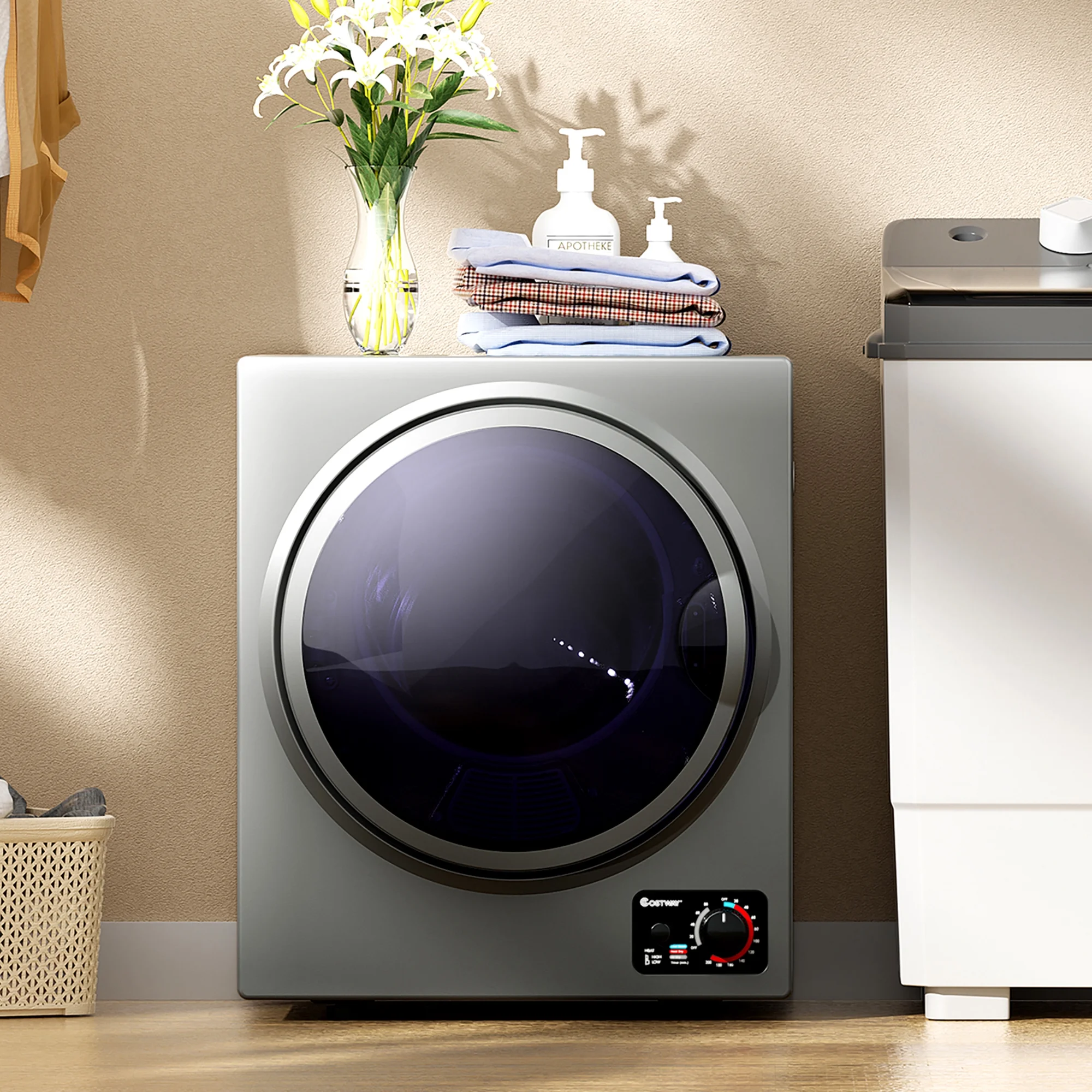 Costway Electric Tumble Compact Laundry Dryer Stainless Steel Wall Mounted 1.5 cu .ft.