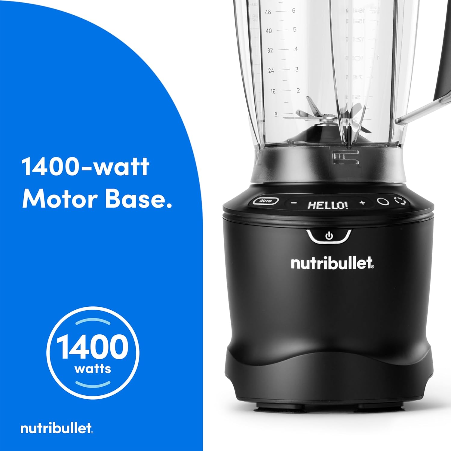nutribullet® SmartSense Blender Combo, 1400W, 64oz Pitcher, 32oz & 24oz Cups, 5-Speed, Smoothies, Ice and Frozen Fruit, Nut Milk, Soup, Matte Black, NBF50700AK