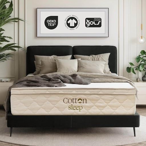 CottonSleep All Natural Mattress (100% Organic Cotton, Wool, & GOTS Latex, Made in The USA) Non Toxic, Fiberglass Free Hybrid Pocket Coil and Plush Foam Bed in A Box Medium Soft - Full, 13