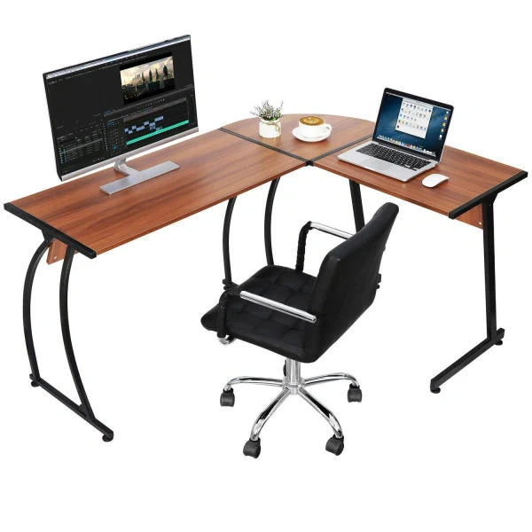 LShaped Computer Desk 58a Reversible MDF Corner Gaming Desk, Walnut